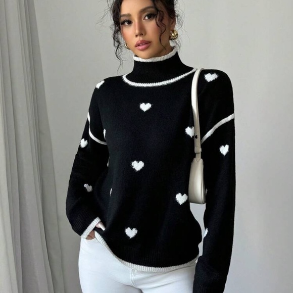 Elenzga Women Semi-Turtleneck Heart Jacquard Color-Blocking...